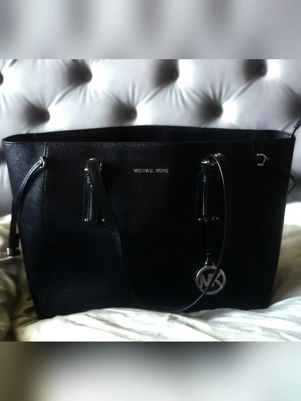 Michael Kors Black Saffiano Tote with MK Charm